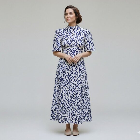 Vintage Dresses & Skirts - Vintage 60s navy blue and white empire waist babydoll maxi column dress